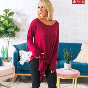 Shop Impressions Size Small Wine Red Shift Tie Long Sleeved Top